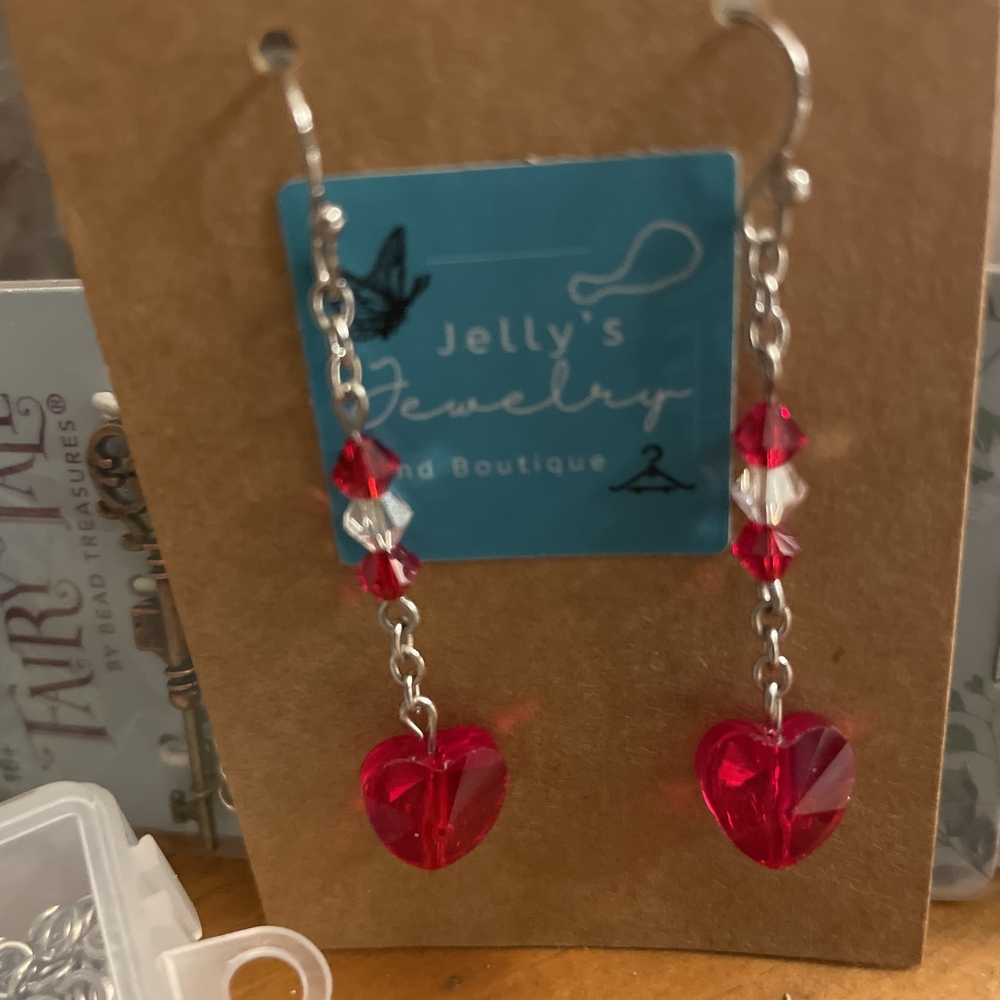 Jelly's Jewelry and Boutique Handcraft Red Heart Drop Earrings